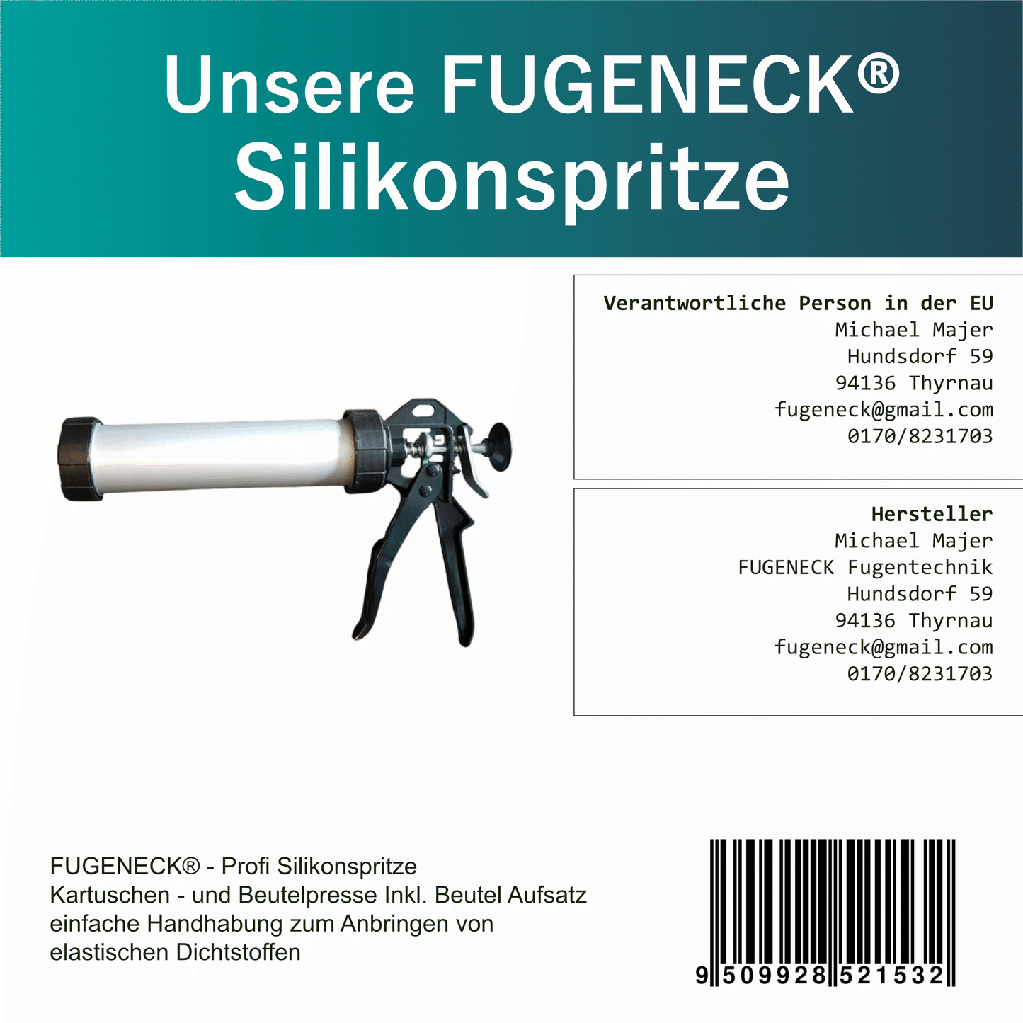 Profi Silikonspritze Kartuschen & Beutelpresse inkl. Beutel Aufsatz