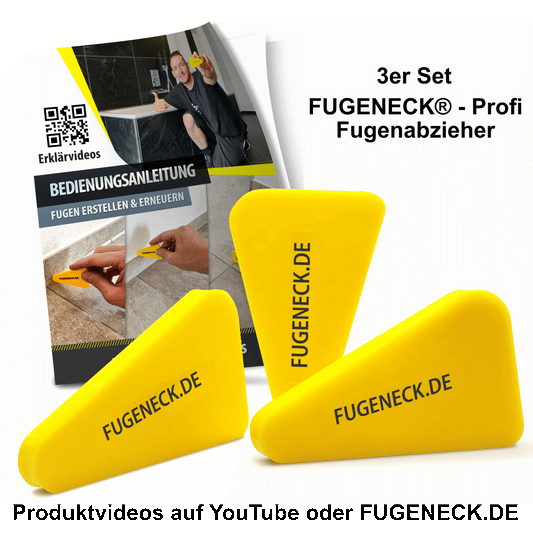 3er Set FUGENECK® - Profi Fugenabzieher zum Abziehen von Silikonfugen - Innovatives Design für 3 verschiedene Fugengrößen - Acryl und Silikon Werkzeug aus Deutschland