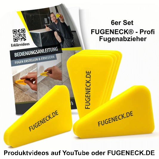 6er Set FUGENECK® - Profi Fugenabzieher zum Abziehen von Silikonfugen - Innovatives Design für 3 verschiedene Fugengrößen - Acryl und Silikon Werkzeug aus Deutschland