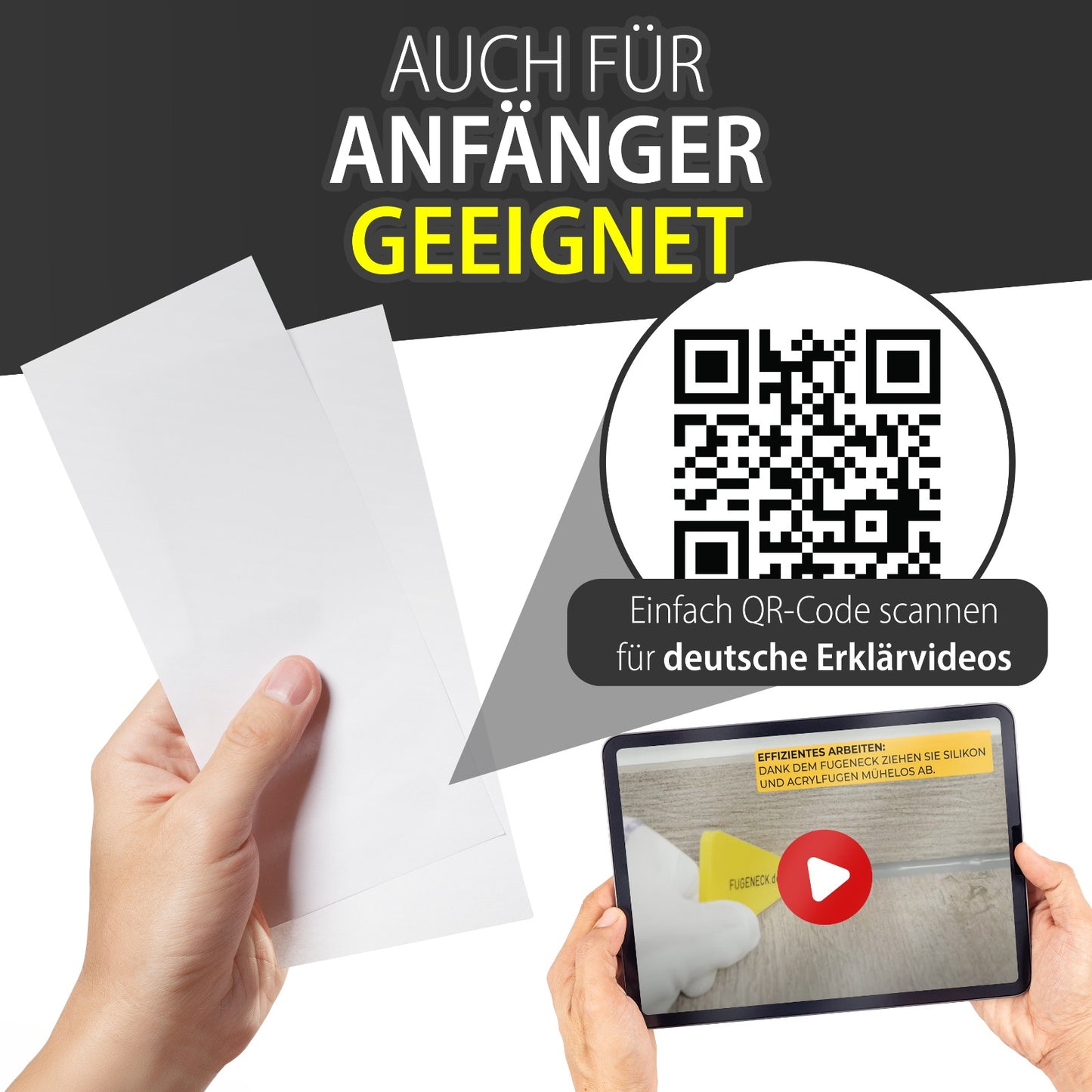 6er Set FUGENECK® - Profi Fugenabzieher zum Abziehen von Silikonfugen - Innovatives Design für 3 verschiedene Fugengrößen - Acryl und Silikon Werkzeug aus Deutschland