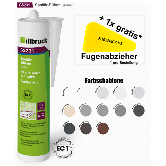 310ml Illbruck GS231 Sanitärsilikon Kartusche +1 Fugeneck Fugenabzieher pro Bestellung