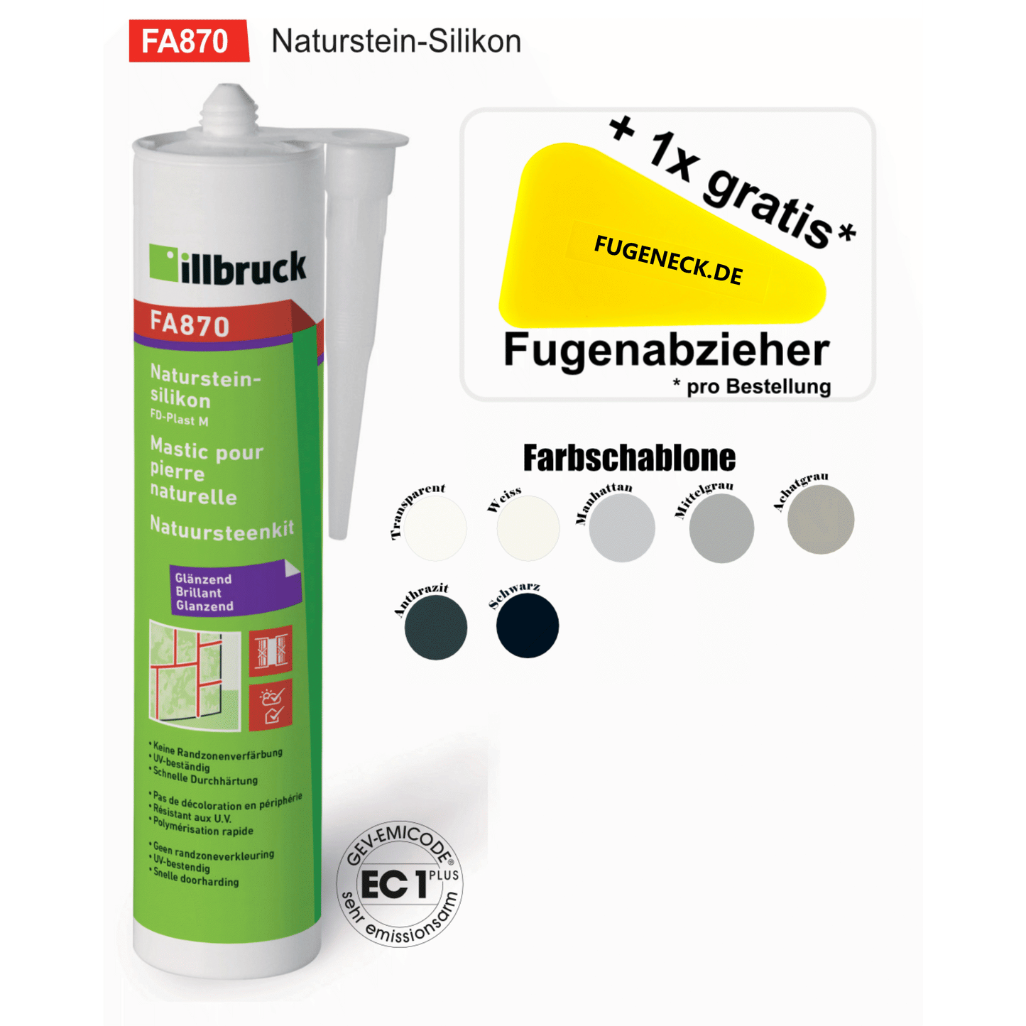 (37,81€/L) 310ml Illbruck FA870 Natursteinsilikon Kartusche +1 Fugeneck pro Bestellung