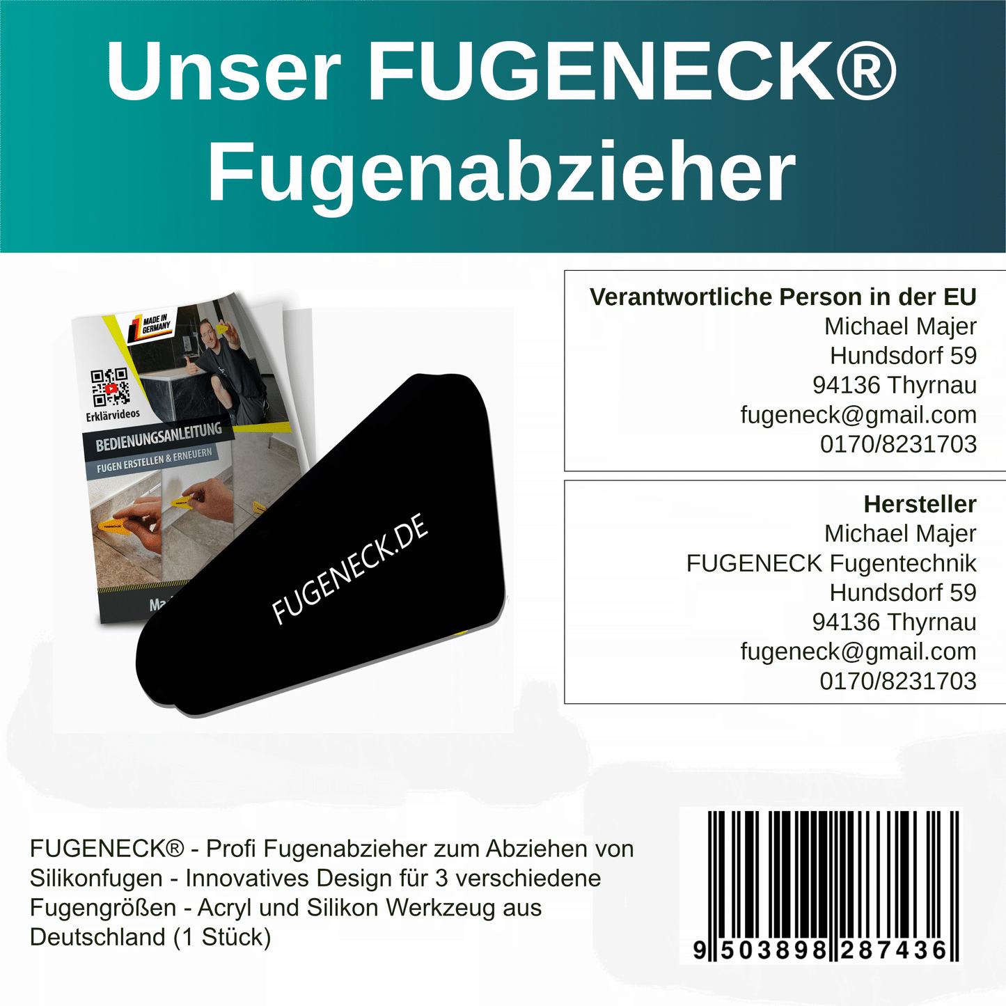 Bündel Schwarz FUGENECK® - Profi Fugenabzieher - einzigartiges Design mit speziellen Überkanten