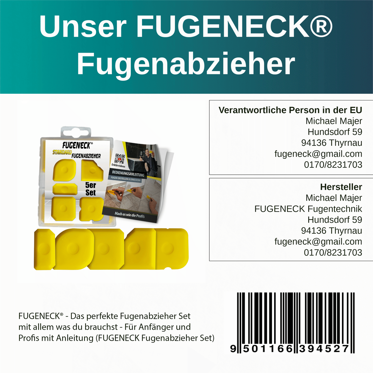 FUGENECK® - 5er Standard Fugenabzieher - Set mit Aufbewahrungsbox & Bedienungsa.