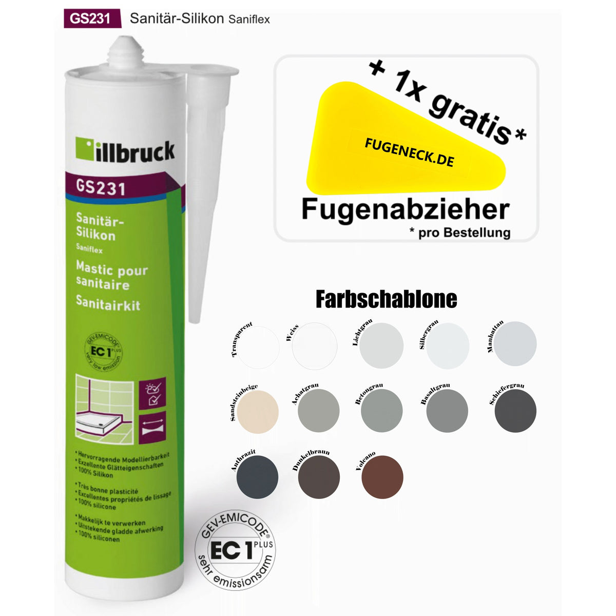 Illbruck GS231 Sanitärsilikon mit FUGENECK Abzieher